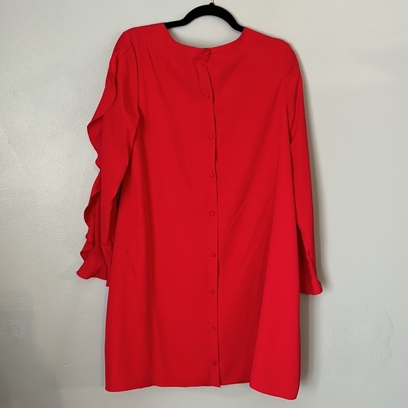 CeCe Ruffle Long Sleeve Shift Mini Dress Size 8 Radiant Red - Picture 5 of 6